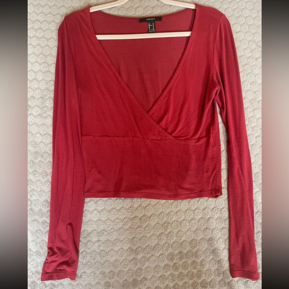 Forever 21 Red Long sleeve V-Neck Shirt!